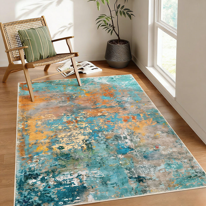 Contemporary Creative Rectangular Simulated Cashmere Cotton Linen Non-Slip Printed Rug For Living Room