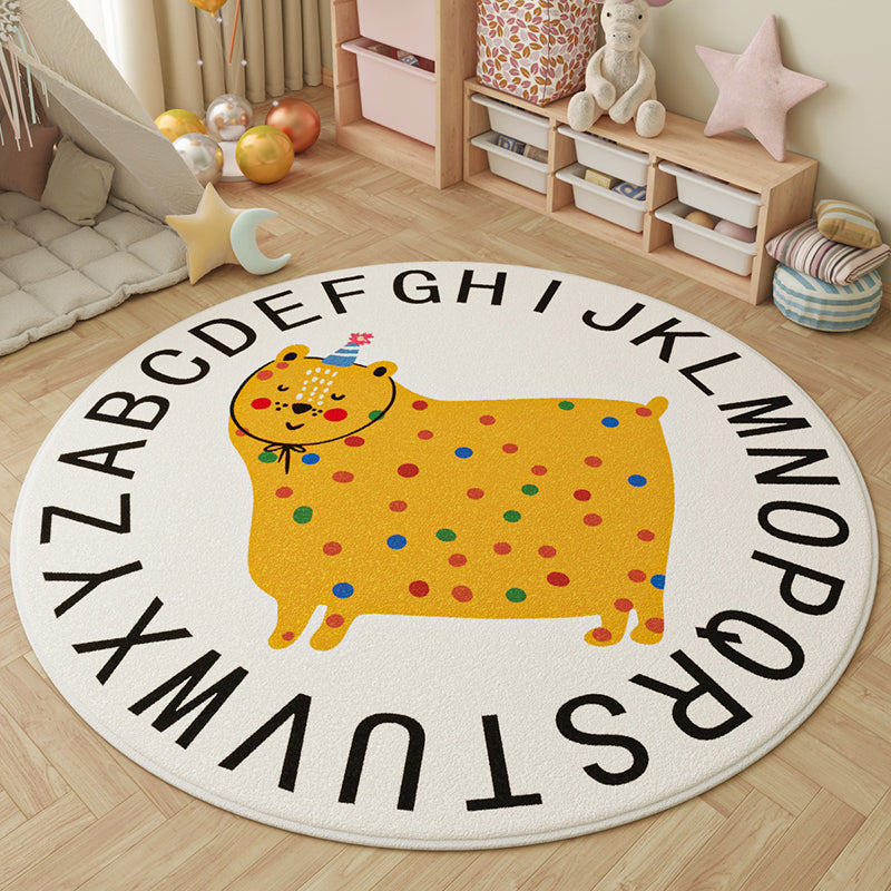 Tapis pour enfants contemporain rond créatif à pois en fausse cachemire, plastique et polyester antidérapant pour salon 