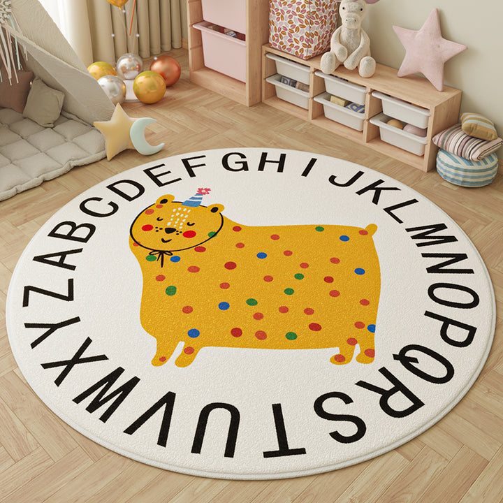 Tapis pour enfants contemporain rond créatif à pois en fausse cachemire, plastique et polyester antidérapant pour salon 