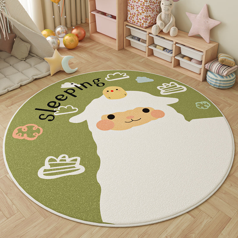 Tapis pour enfants contemporain rond créatif à pois en fausse cachemire, plastique et polyester antidérapant pour salon 