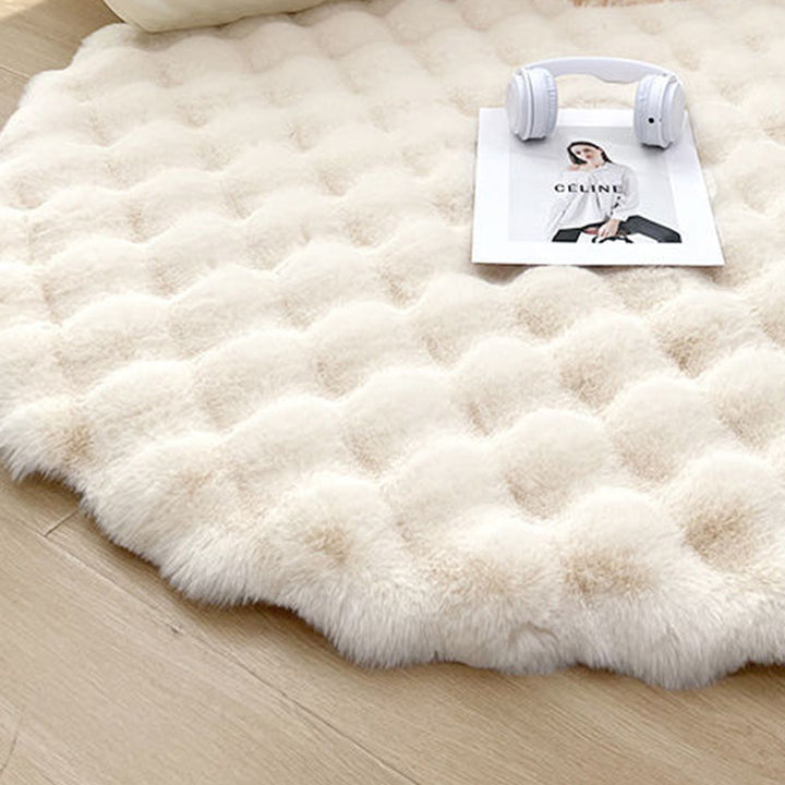 Contemporary Scandinavian Round Polyester Fiber Dotted Plastic Fabric High-Low Texture Non-Slip Rug For Living Room