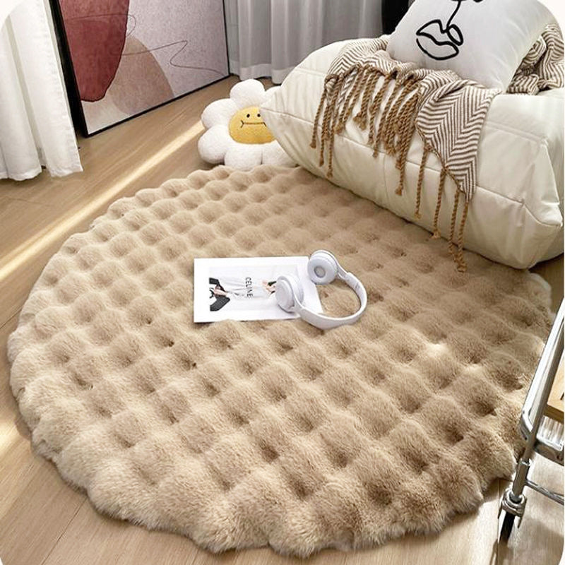 Contemporary Scandinavian Round Polyester Fiber Dotted Plastic Fabric High-Low Texture Non-Slip Rug For Living Room