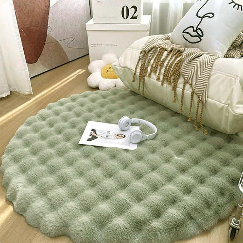 Contemporary Scandinavian Round Polyester Fiber Dotted Plastic Fabric High-Low Texture Non-Slip Rug For Living Room