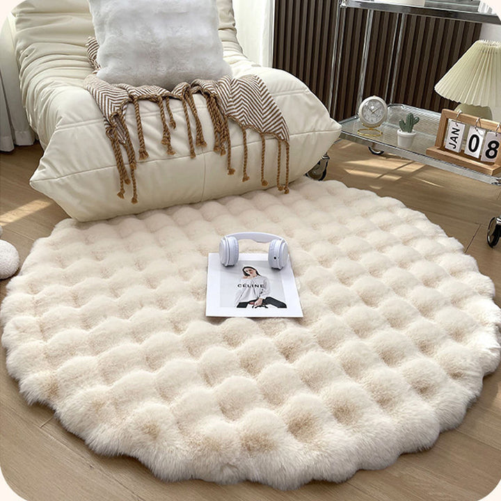 Contemporary Scandinavian Round Polyester Fiber Dotted Plastic Fabric High-Low Texture Non-Slip Rug For Living Room