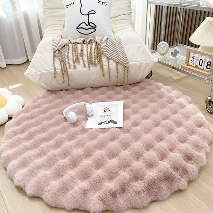 Contemporary Scandinavian Round Polyester Fiber Dotted Plastic Fabric High-Low Texture Non-Slip Rug For Living Room