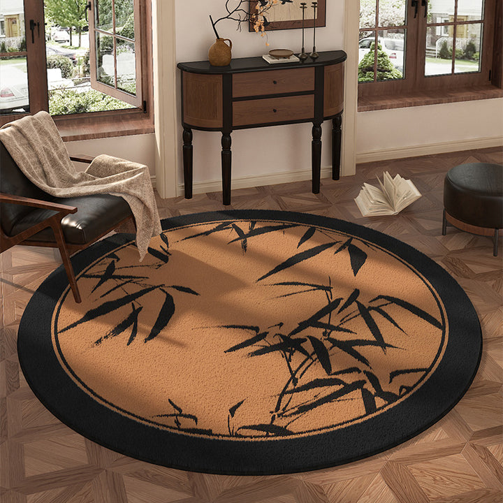Traditional Vintage Round Polyester Fiber Cotton-Linen Printed Non-Slip Rug For Living Room