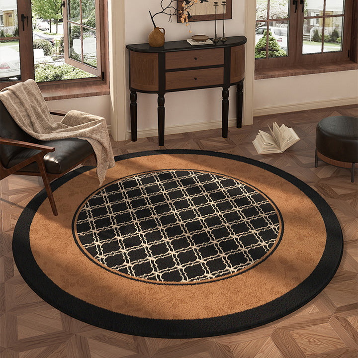 Traditional Vintage Round Polyester Fiber Cotton-Linen Printed Non-Slip Rug For Living Room