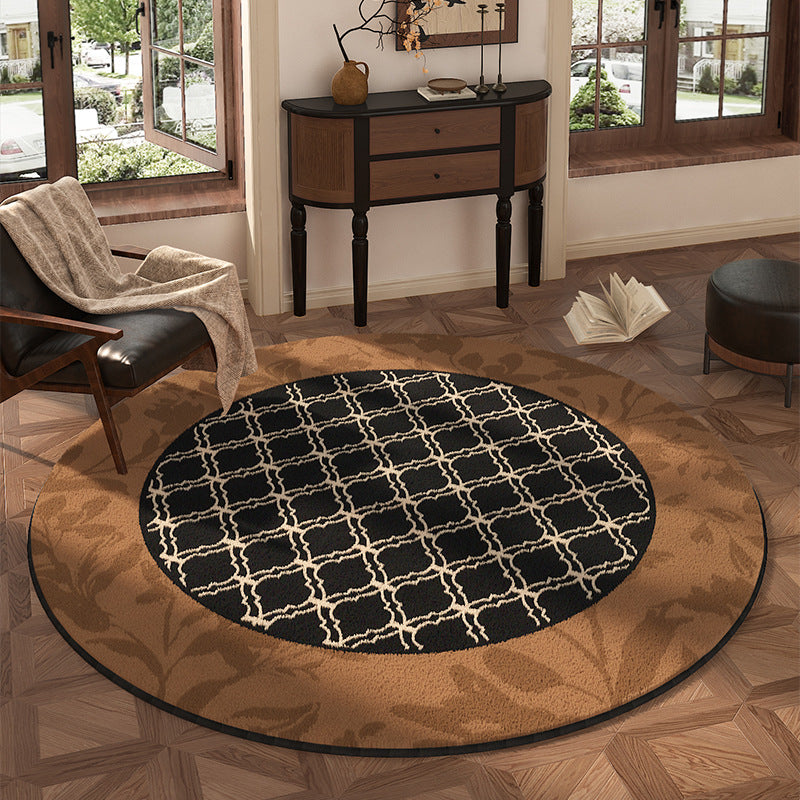 Traditional Vintage Round Polyester Fiber Cotton-Linen Printed Non-Slip Rug For Living Room