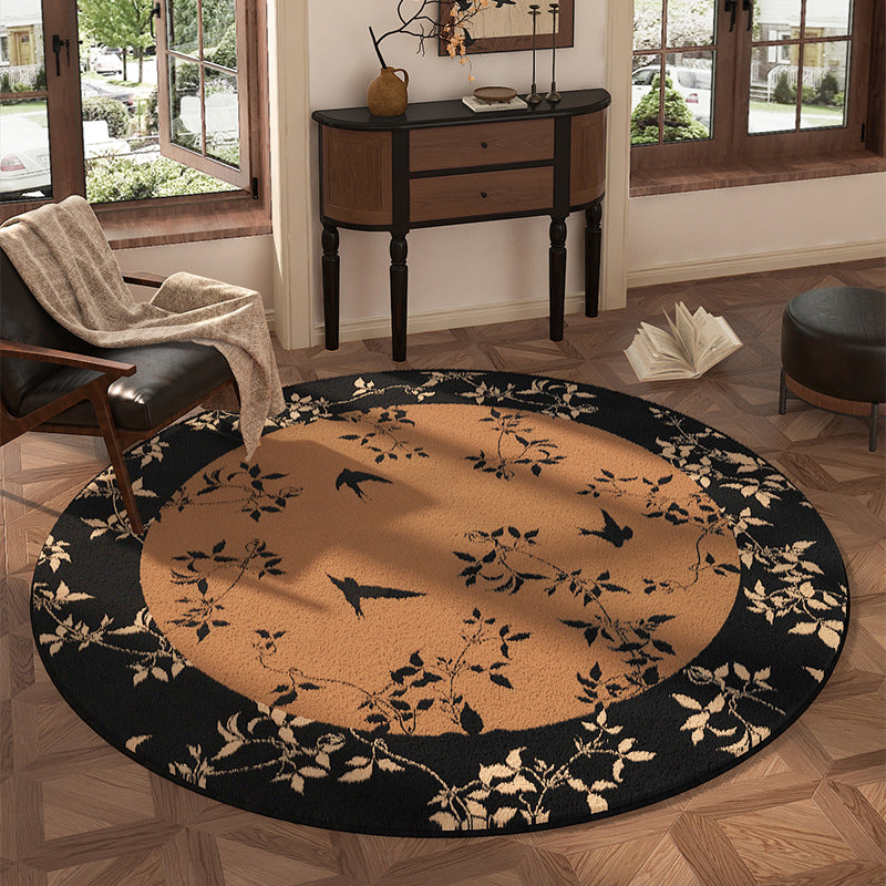 Traditional Vintage Round Polyester Fiber Cotton-Linen Printed Non-Slip Rug For Living Room