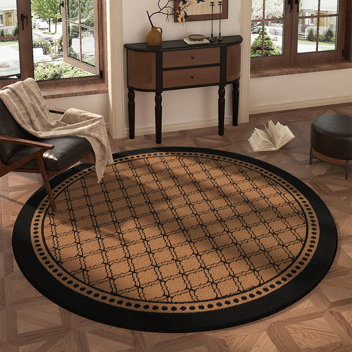 Traditional Vintage Round Polyester Fiber Cotton-Linen Printed Non-Slip Rug For Living Room