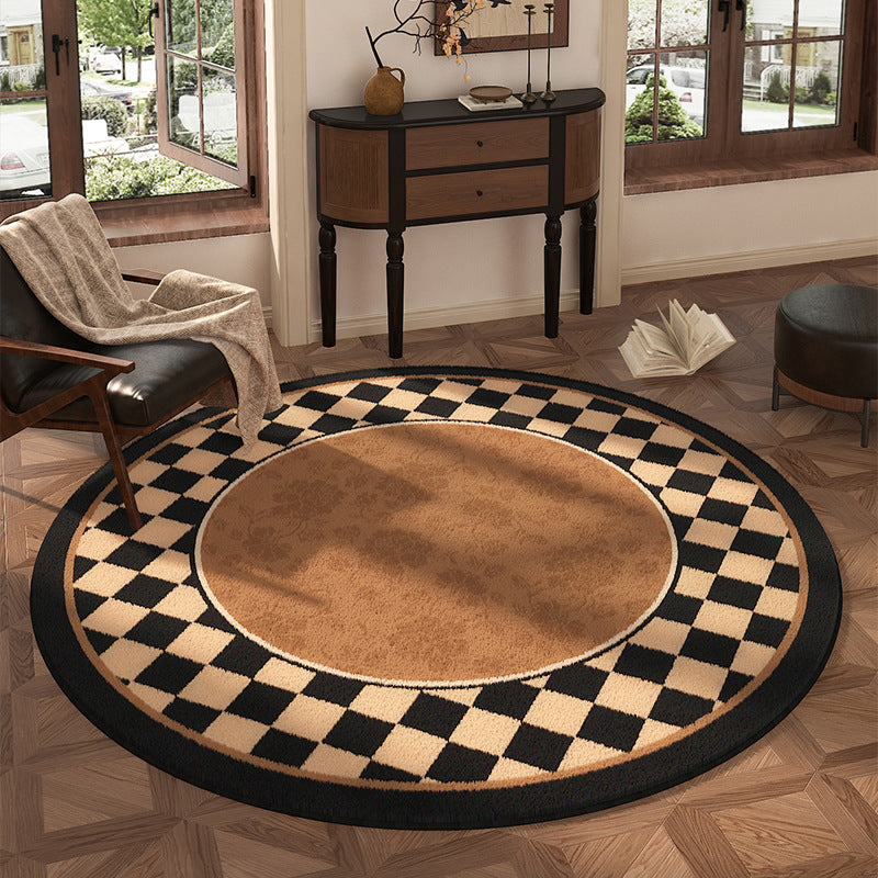 Traditional Vintage Round Polyester Fiber Cotton-Linen Printed Non-Slip Rug For Living Room