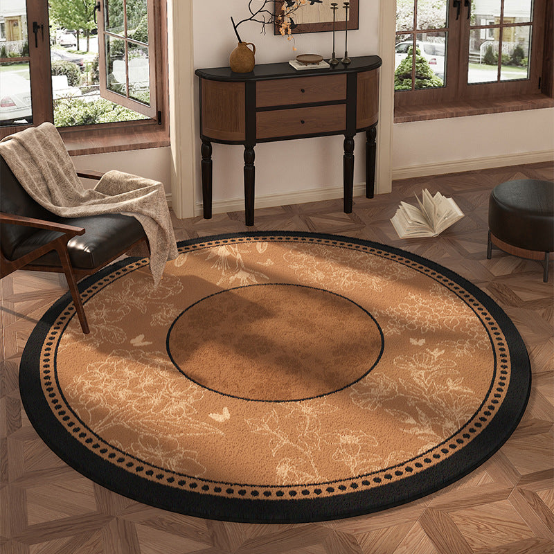 Traditional Vintage Round Polyester Fiber Cotton-Linen Printed Non-Slip Rug For Living Room