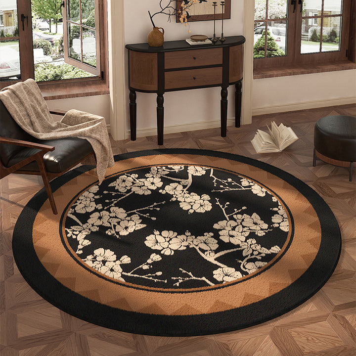 Traditional Vintage Round Polyester Fiber Cotton-Linen Printed Non-Slip Rug For Living Room