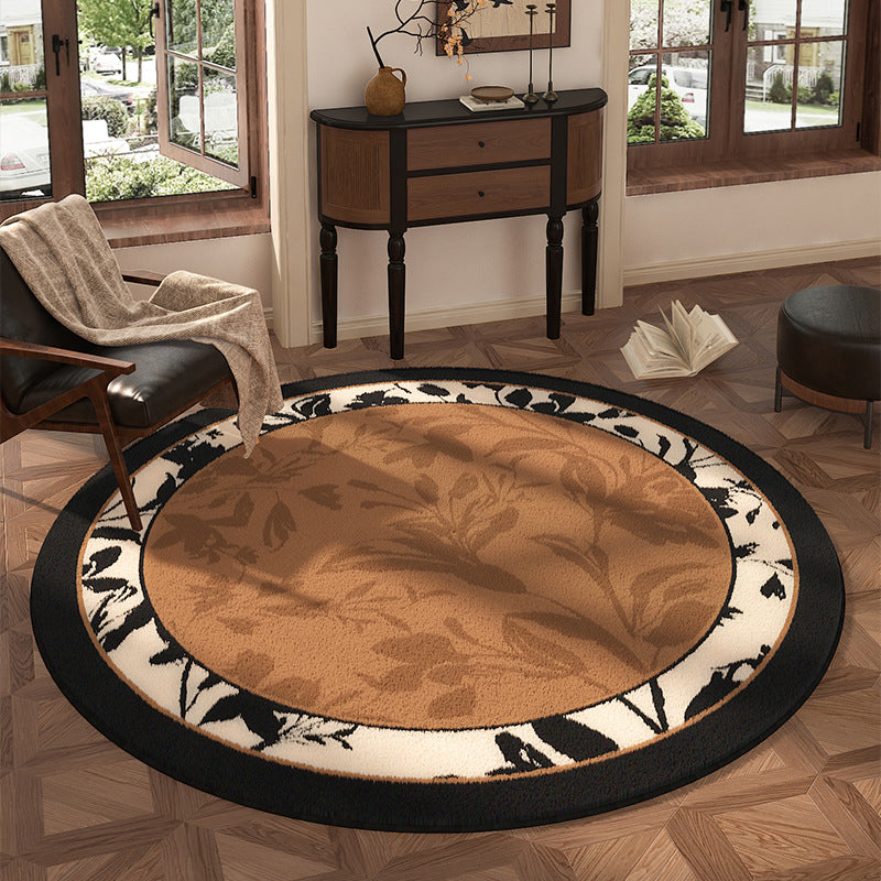 Traditional Vintage Round Polyester Fiber Cotton-Linen Printed Non-Slip Rug For Living Room