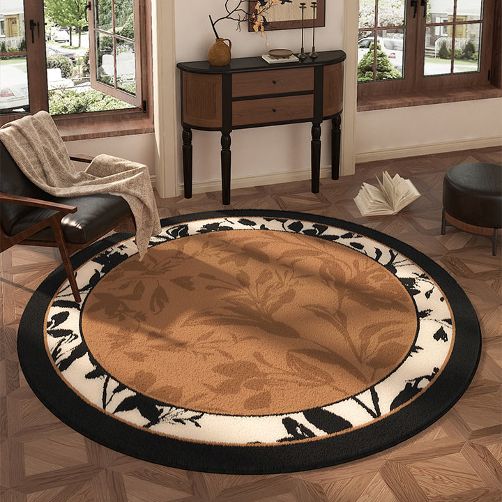 Traditional Vintage Round Polyester Fiber Cotton-Linen Printed Non-Slip Rug For Living Room