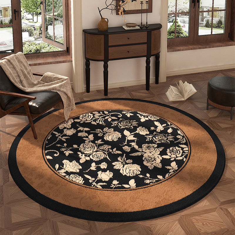 Traditional Vintage Round Polyester Fiber Cotton-Linen Printed Non-Slip Rug For Living Room