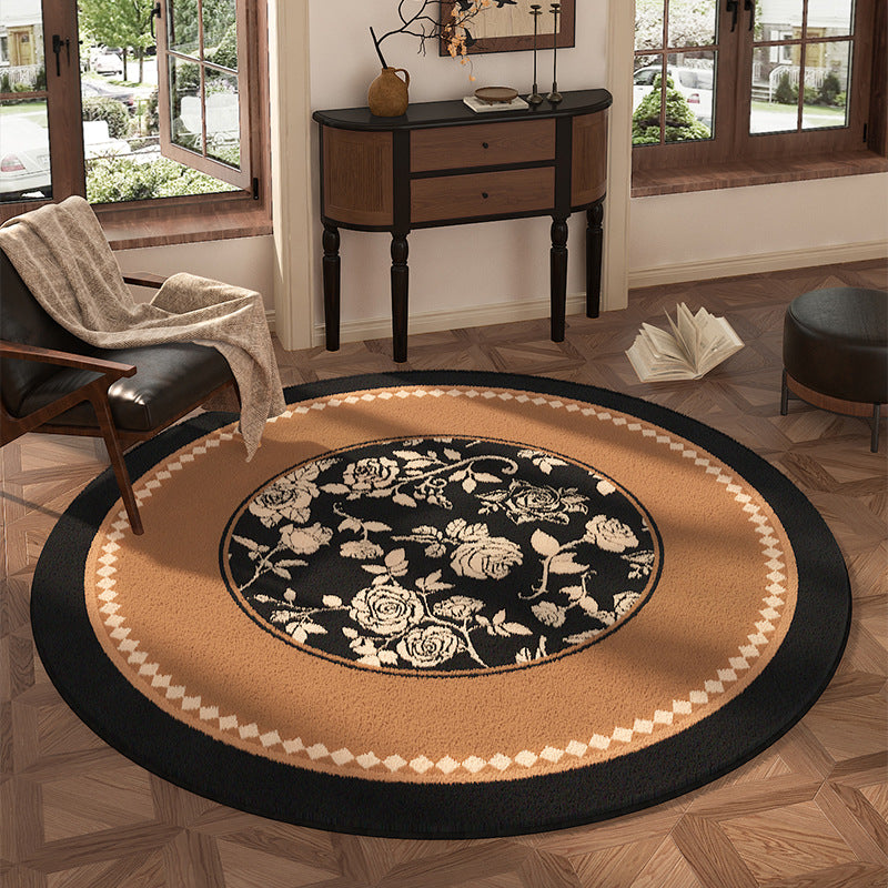 Traditional Vintage Round Polyester Fiber Cotton-Linen Printed Non-Slip Rug For Living Room