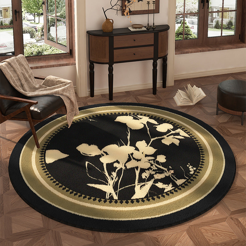 Traditional Vintage Round Polyester Fiber Cotton-Linen Printed Non-Slip Rug For Living Room