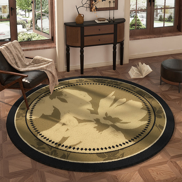 Traditional Vintage Round Polyester Fiber Cotton-Linen Printed Non-Slip Rug For Living Room