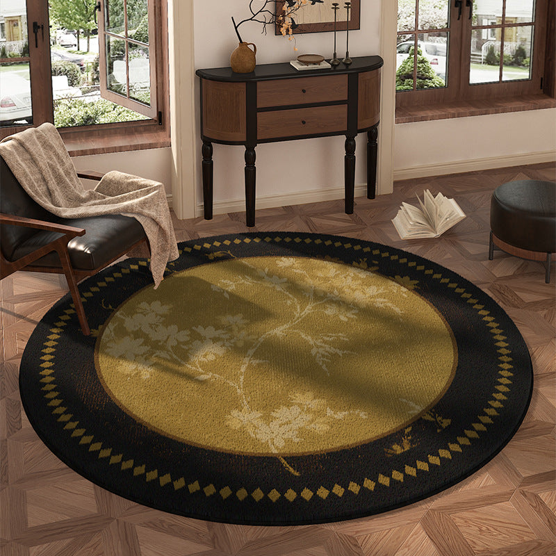 Traditional Vintage Round Polyester Fiber Cotton-Linen Printed Non-Slip Rug For Living Room