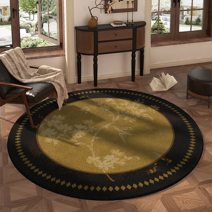 Traditional Vintage Round Polyester Fiber Cotton-Linen Printed Non-Slip Rug For Living Room