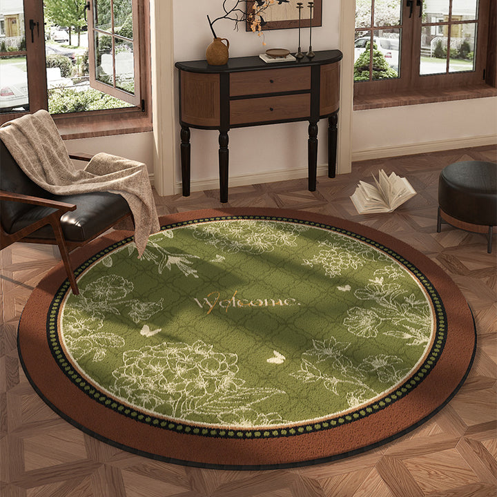 Traditional Vintage Round Polyester Fiber Cotton-Linen Printed Non-Slip Rug For Living Room