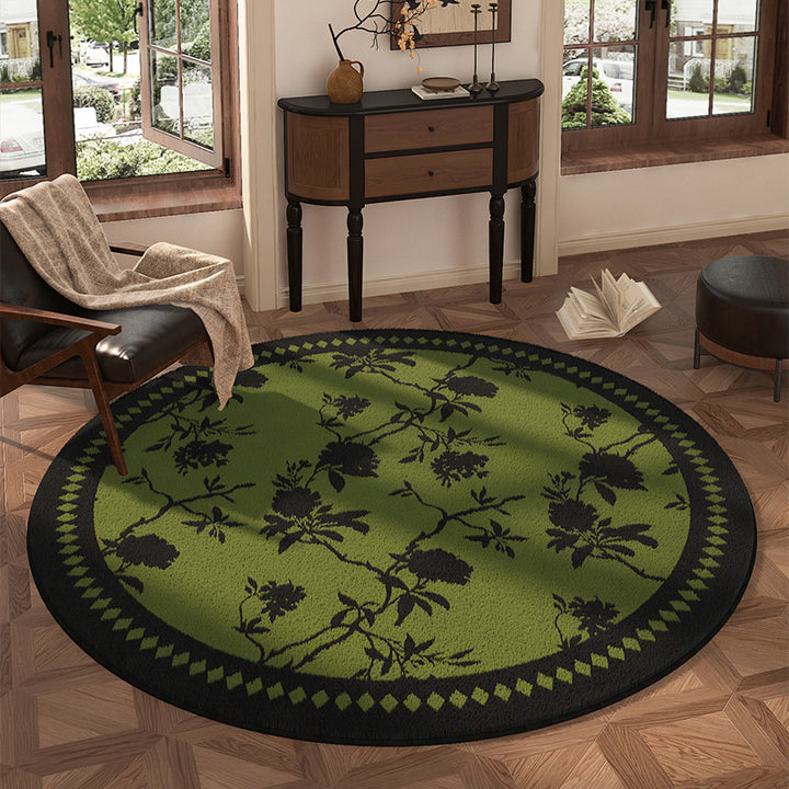 Traditional Vintage Round Polyester Fiber Cotton-Linen Printed Non-Slip Rug For Living Room