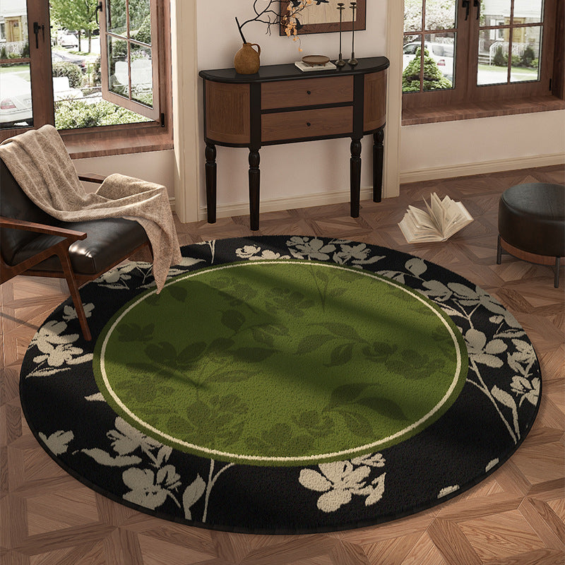 Traditional Vintage Round Polyester Fiber Cotton-Linen Printed Non-Slip Rug For Living Room