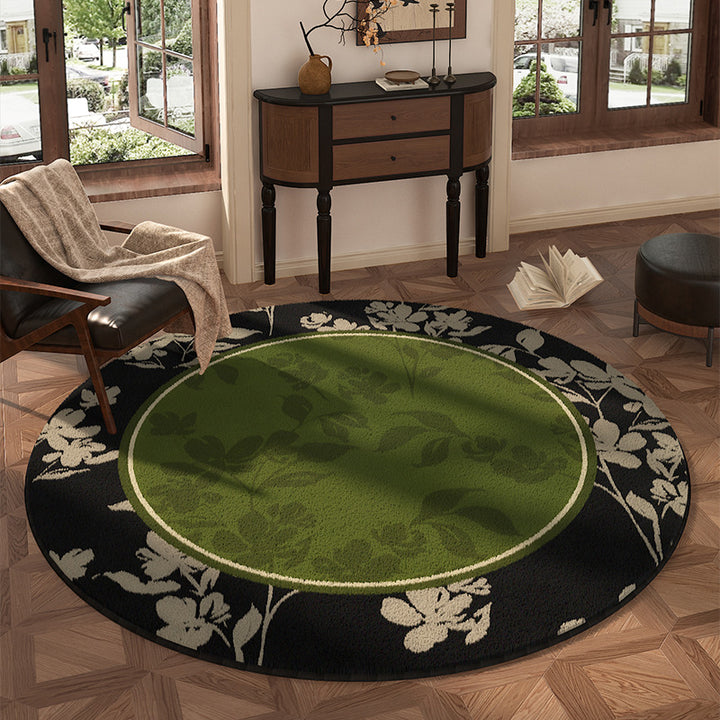 Traditional Vintage Round Polyester Fiber Cotton-Linen Printed Non-Slip Rug For Living Room