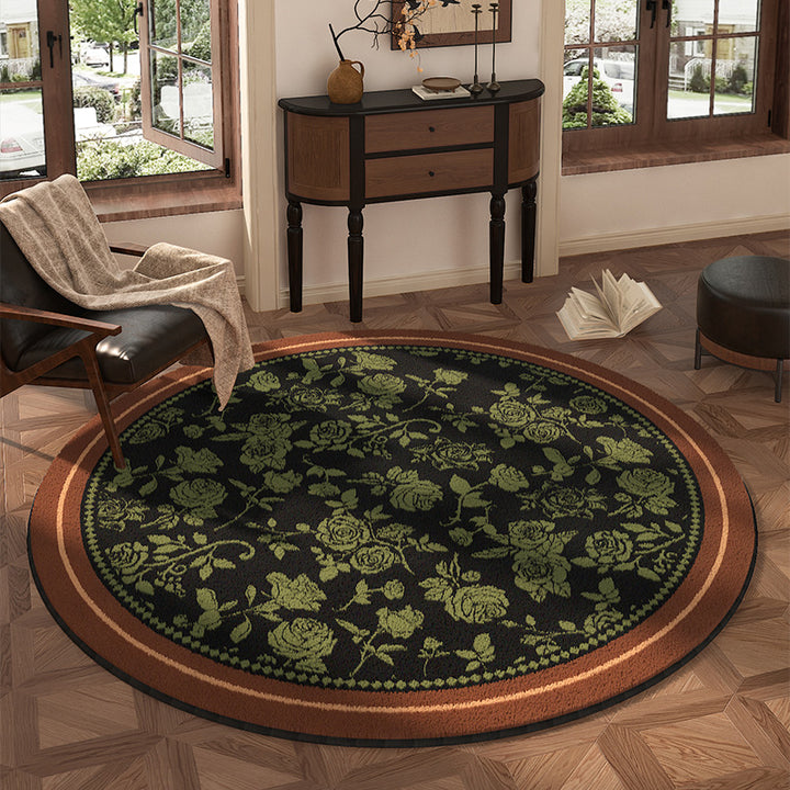 Traditional Vintage Round Polyester Fiber Cotton-Linen Printed Non-Slip Rug For Living Room