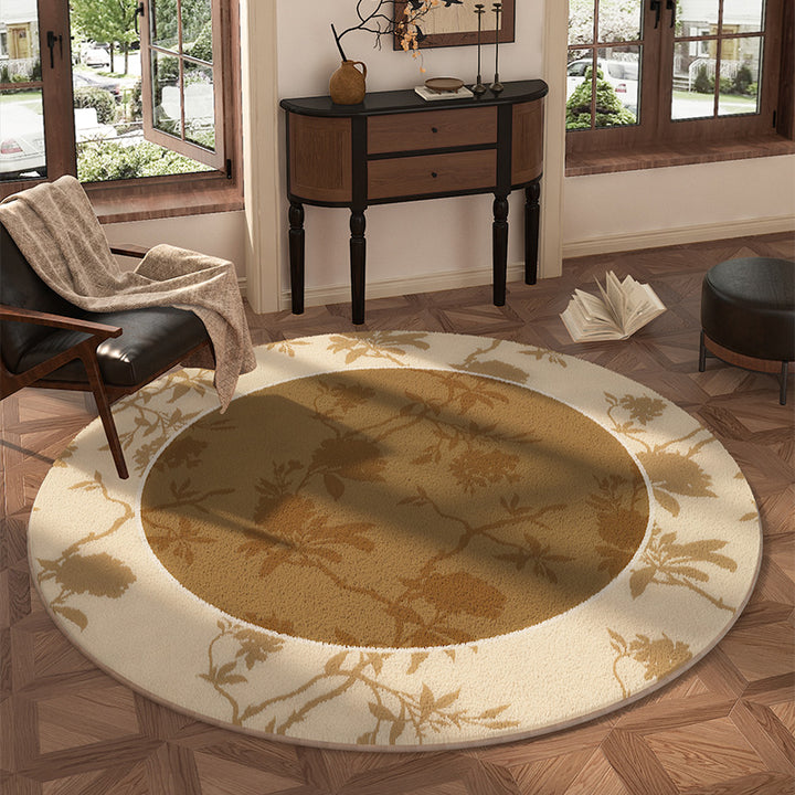 Traditional Vintage Round Polyester Fiber Cotton-Linen Printed Non-Slip Rug For Living Room
