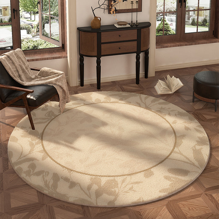 Traditional Vintage Round Polyester Fiber Cotton-Linen Printed Non-Slip Rug For Living Room