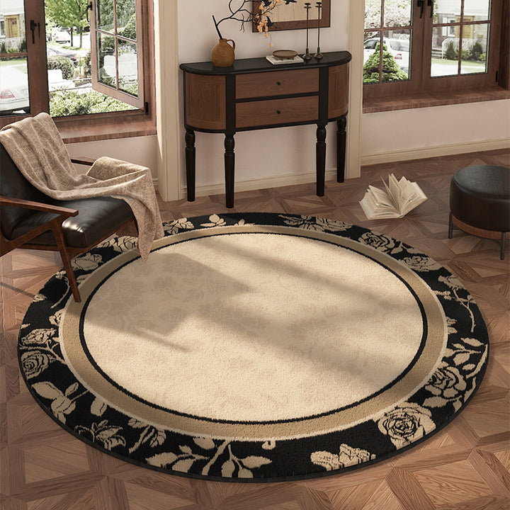 Traditional Vintage Round Polyester Fiber Cotton-Linen Printed Non-Slip Rug For Living Room