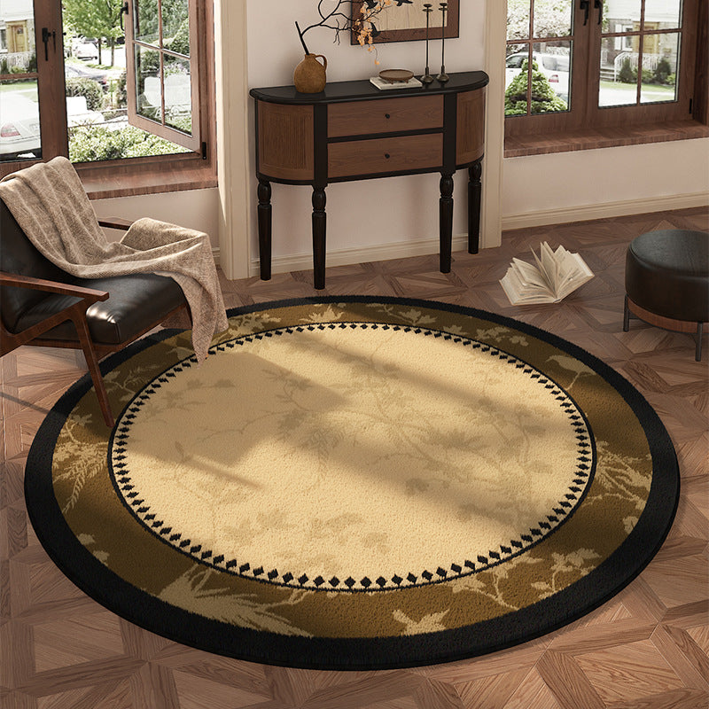 Traditional Vintage Round Polyester Fiber Cotton-Linen Printed Non-Slip Rug For Living Room