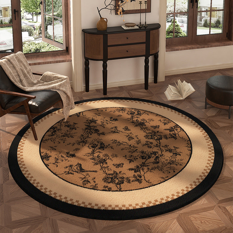 Traditional Vintage Round Polyester Fiber Cotton-Linen Printed Non-Slip Rug For Living Room