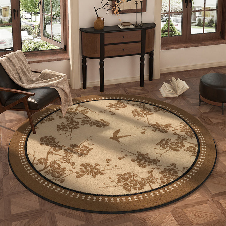 Traditional Vintage Round Polyester Fiber Cotton-Linen Printed Non-Slip Rug For Living Room