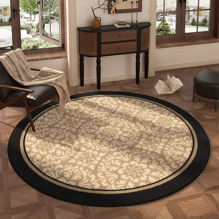 Traditional Vintage Round Polyester Fiber Cotton-Linen Printed Non-Slip Rug For Living Room