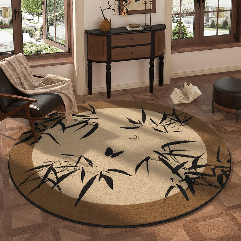 Traditional Vintage Round Polyester Fiber Cotton-Linen Printed Non-Slip Rug For Living Room
