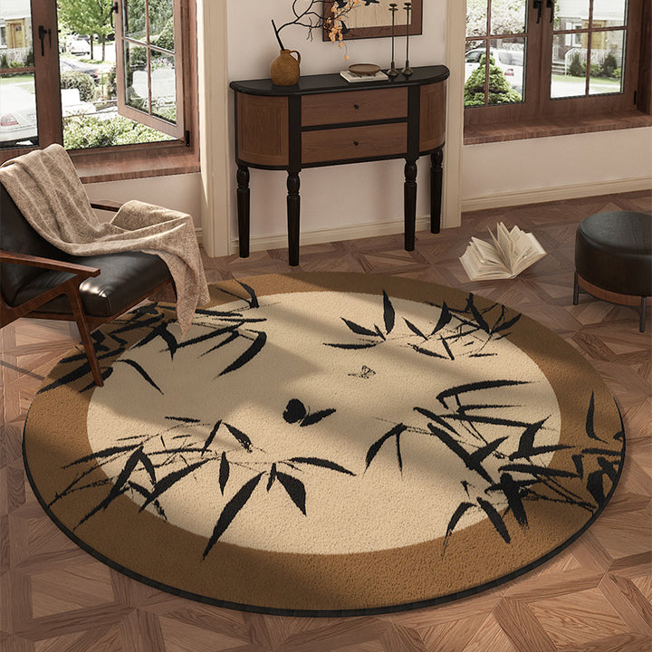 Traditional Vintage Round Polyester Fiber Cotton-Linen Printed Non-Slip Rug For Living Room