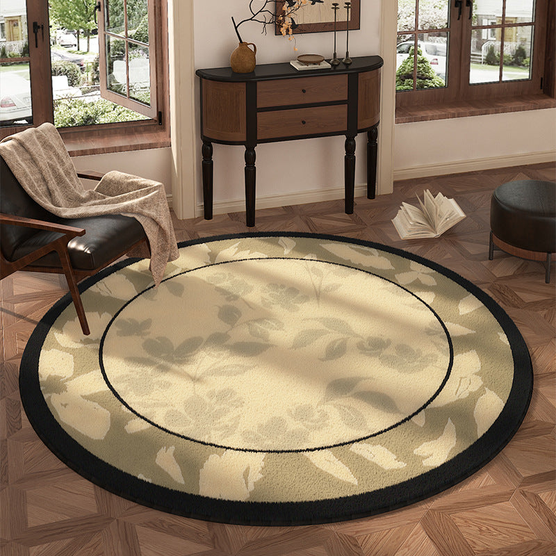 Traditional Vintage Round Polyester Fiber Cotton-Linen Printed Non-Slip Rug For Living Room