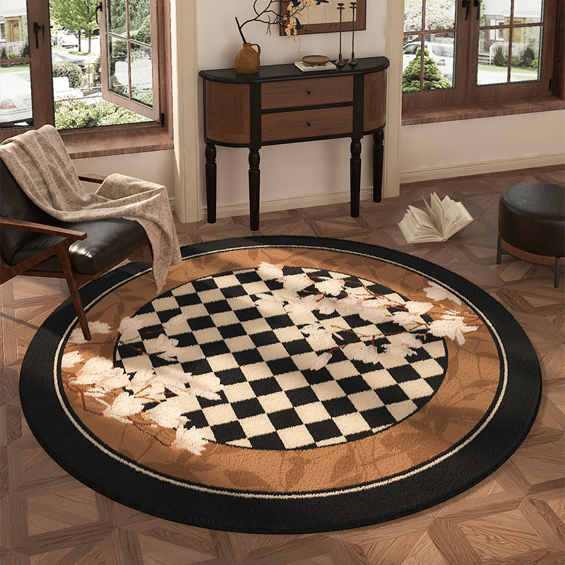 Traditional Vintage Round Polyester Fiber Cotton-Linen Printed Non-Slip Rug For Living Room