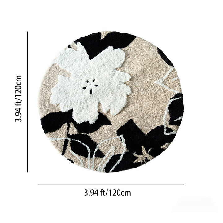 Traditional French Round Polyester Fiber High-Low Texture Non-Slip Rug For Living Room