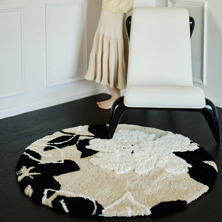 Traditional French Round Polyester Fiber High-Low Texture Non-Slip Rug For Living Room