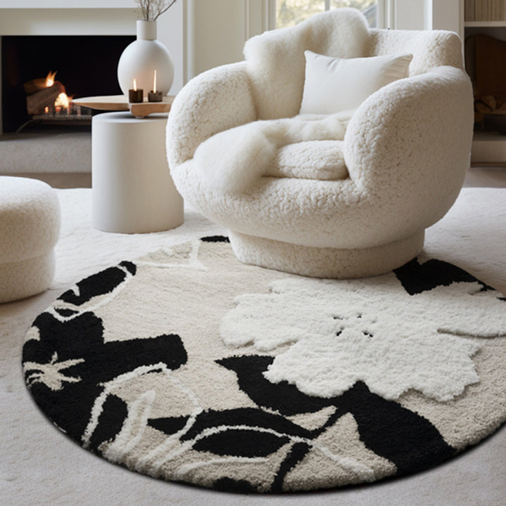 Traditional French Round Polyester Fiber High-Low Texture Non-Slip Rug For Living Room