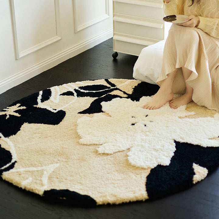 Traditional French Round Polyester Fiber High-Low Texture Non-Slip Rug For Living Room