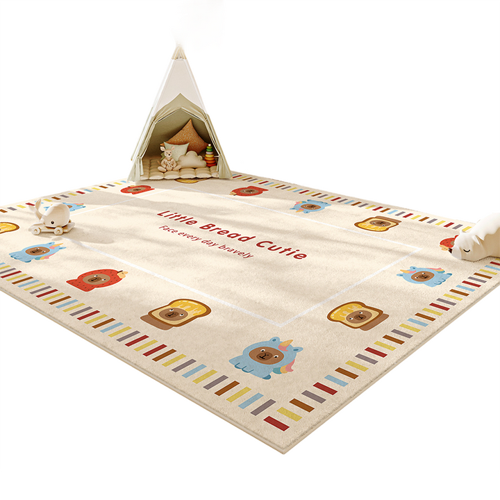 Contemporary Creative Rectangular Faux Cashmere Cotton-Linen Printed Non-Slip Kids Rug For Living Room