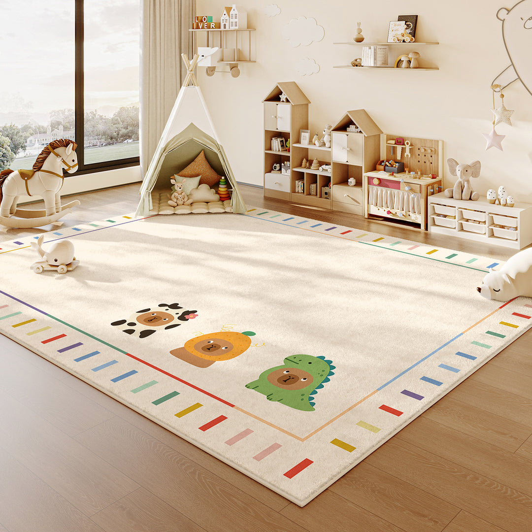 Contemporary Creative Rectangular Faux Cashmere Cotton-Linen Printed Non-Slip Kids Rug For Living Room