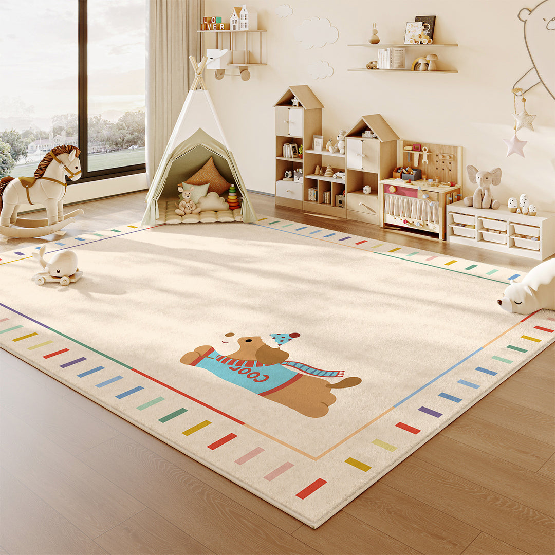 Contemporary Creative Rectangular Faux Cashmere Cotton-Linen Printed Non-Slip Kids Rug For Living Room