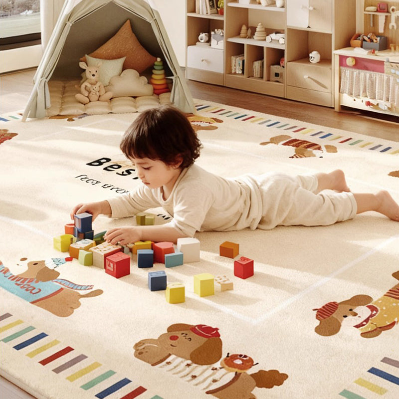 Contemporary Creative Rectangular Faux Cashmere Cotton-Linen Printed Non-Slip Kids Rug For Living Room