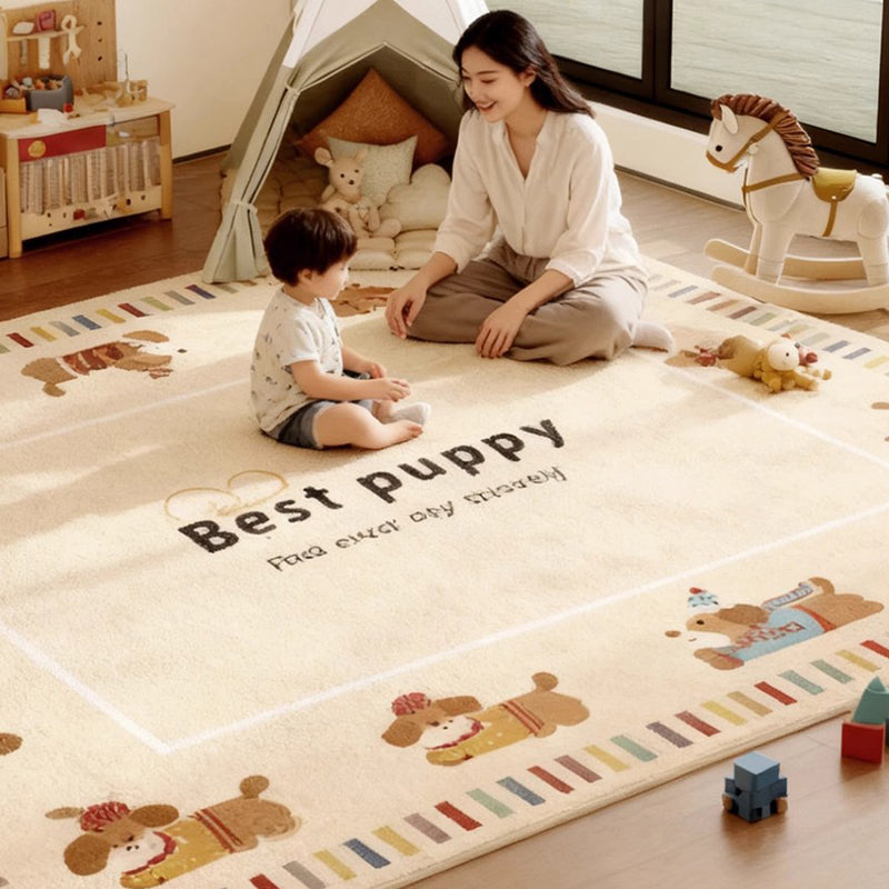 Contemporary Creative Rectangular Faux Cashmere Cotton-Linen Printed Non-Slip Kids Rug For Living Room